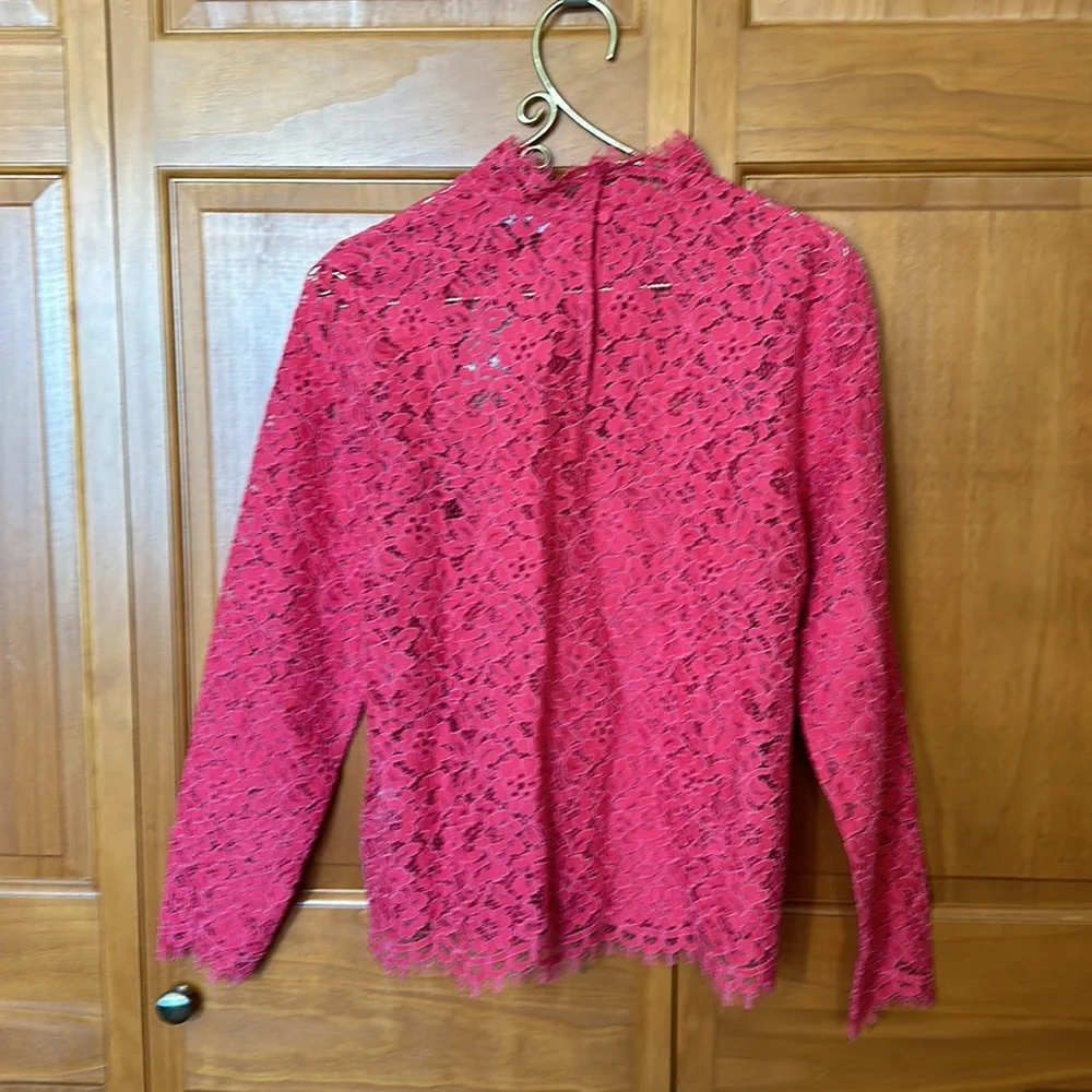 J Crew Mock Neck Lace Top in Dragonfruit NWT Size 6